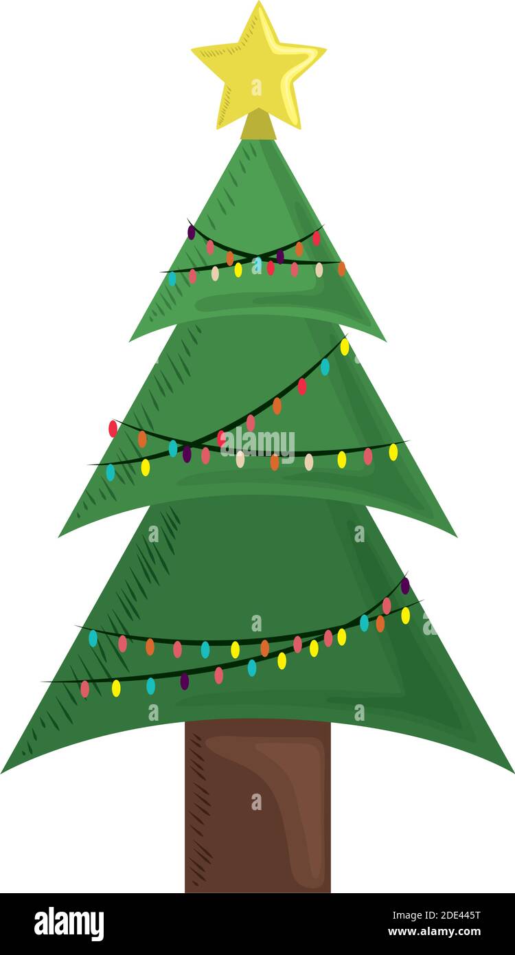 christmas tree with star and colored lights decoration vector ...