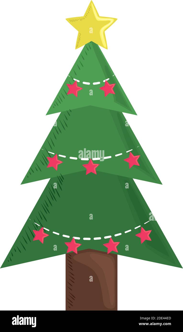 christmas tree with golden and red stars decoration ornament vector ...