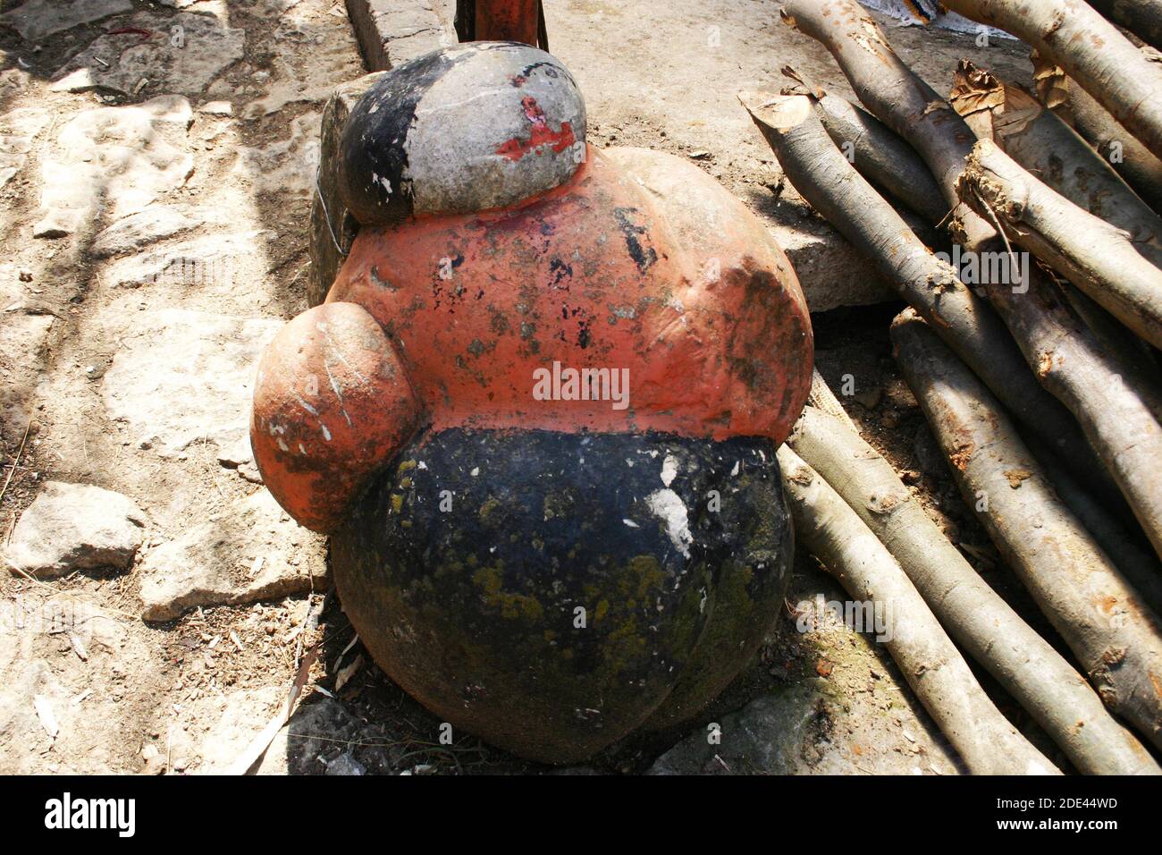 Buzau County, Romania. Concretion found by local person into the woods and painted. Stock Photo