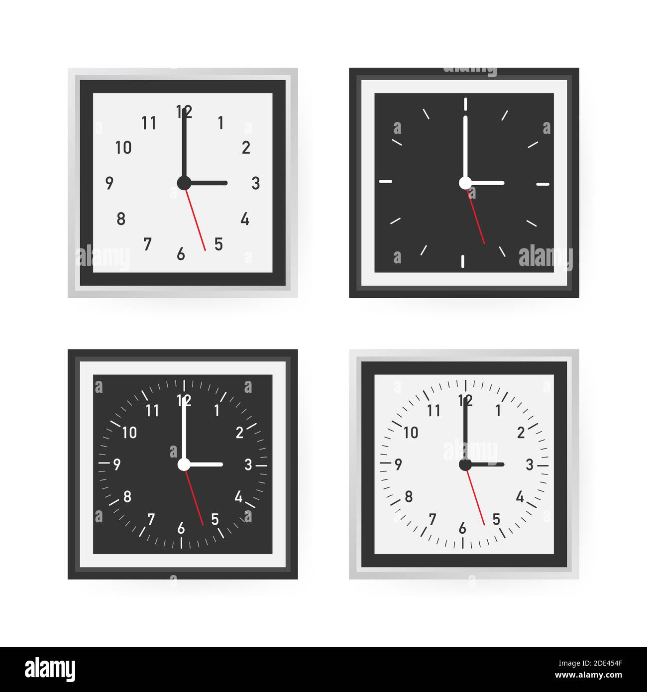 Vector simple classic black and white round wall clock. Vector stock