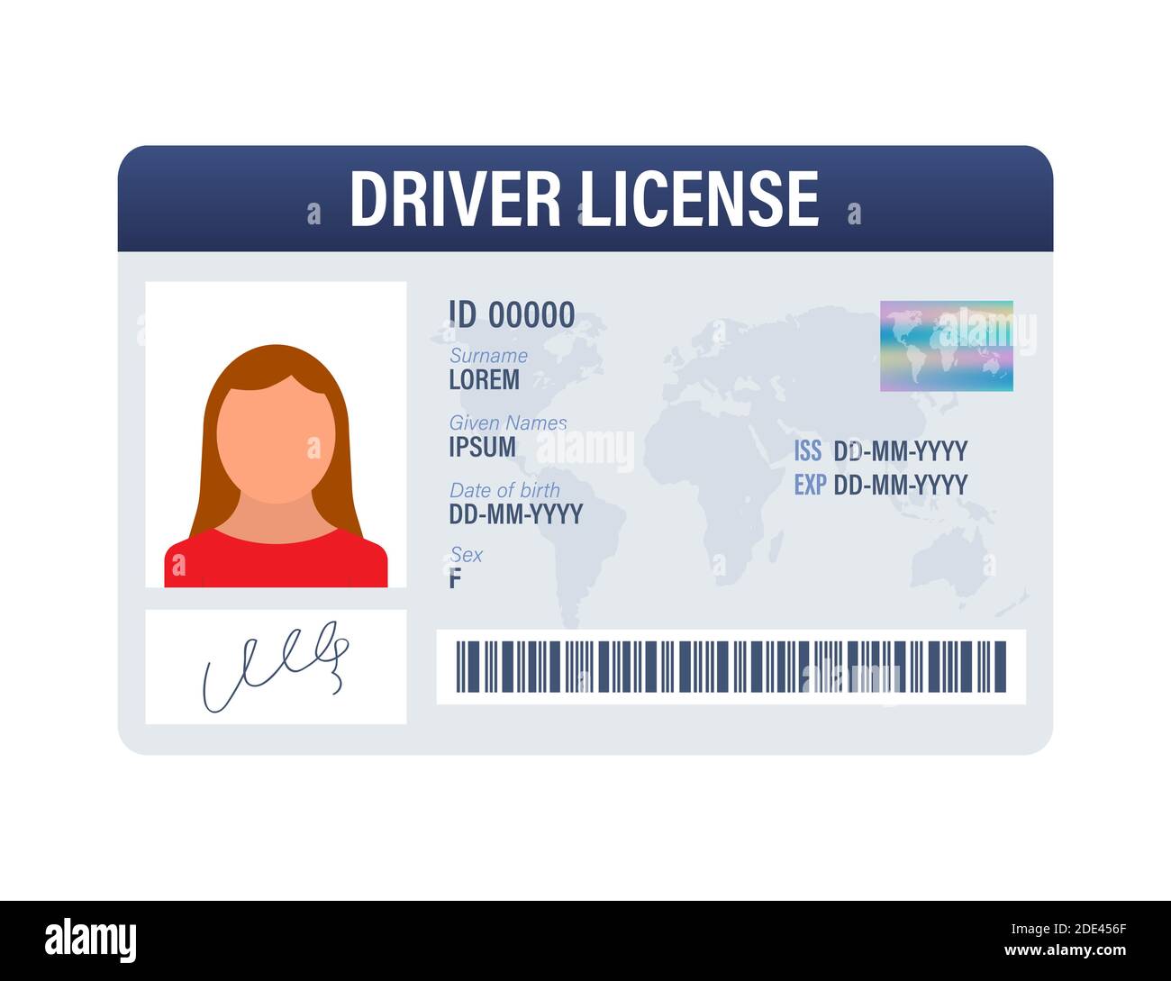Man driver license plastic card template. Id card. Vector stock illustration. Stock Vector
