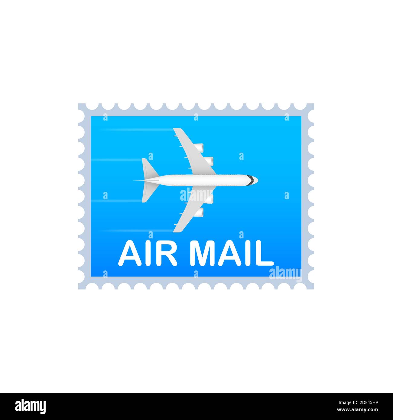 Blue Air Mail Stamp And Airplane On Blue Background Vector Stock