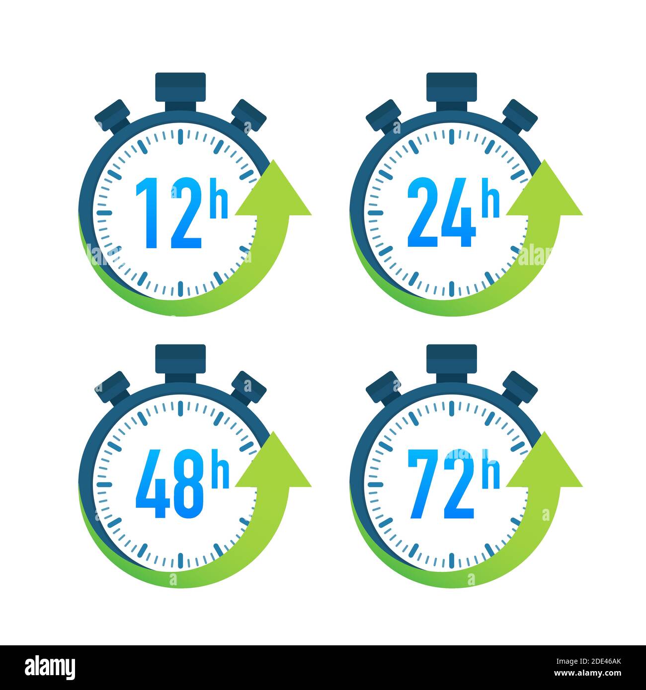 12, 24, 48, 72 hours clock arrow. Work time effect or delivery service