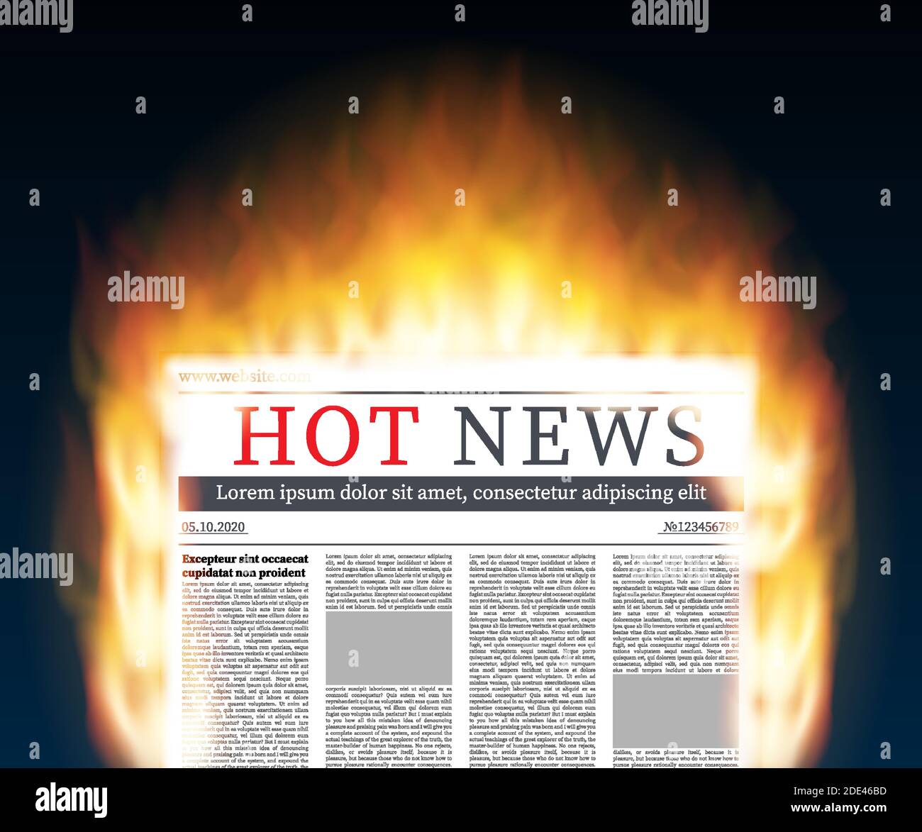 Hot News. Mock up of a blank daily newspaper. Fully editable whole newspaper in clipping mask. Vector stock illustration. Stock Vector