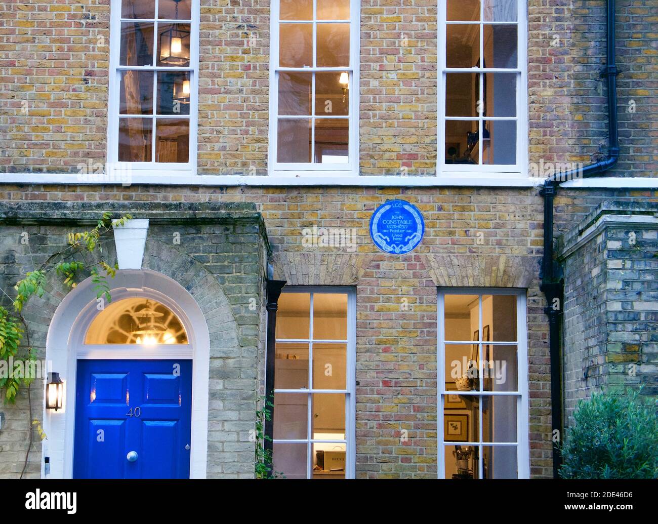 John Constable house 40 Well Walk, Hampstead Village, London. Blue plaque memorial depicting the home of this famous artist and painter. Stock Photo