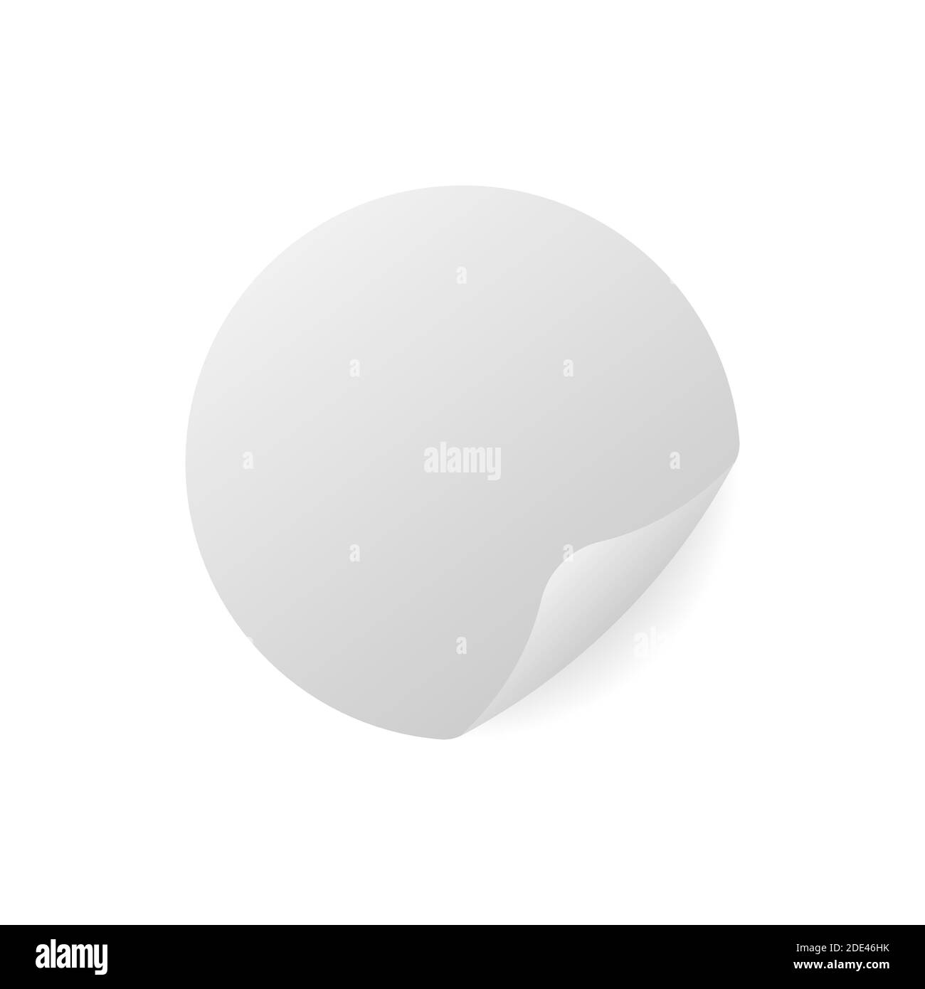 Round blank white paper sticker with peeled off corner, vector mock-up. Stock Vector