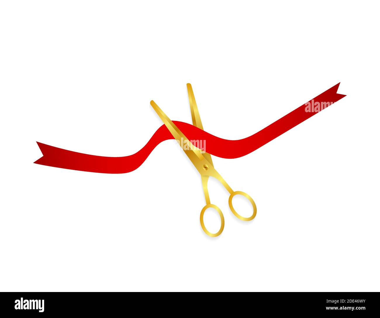Vector silver scissors cutting red ribbon. Vector stock illustration. Stock Vector
