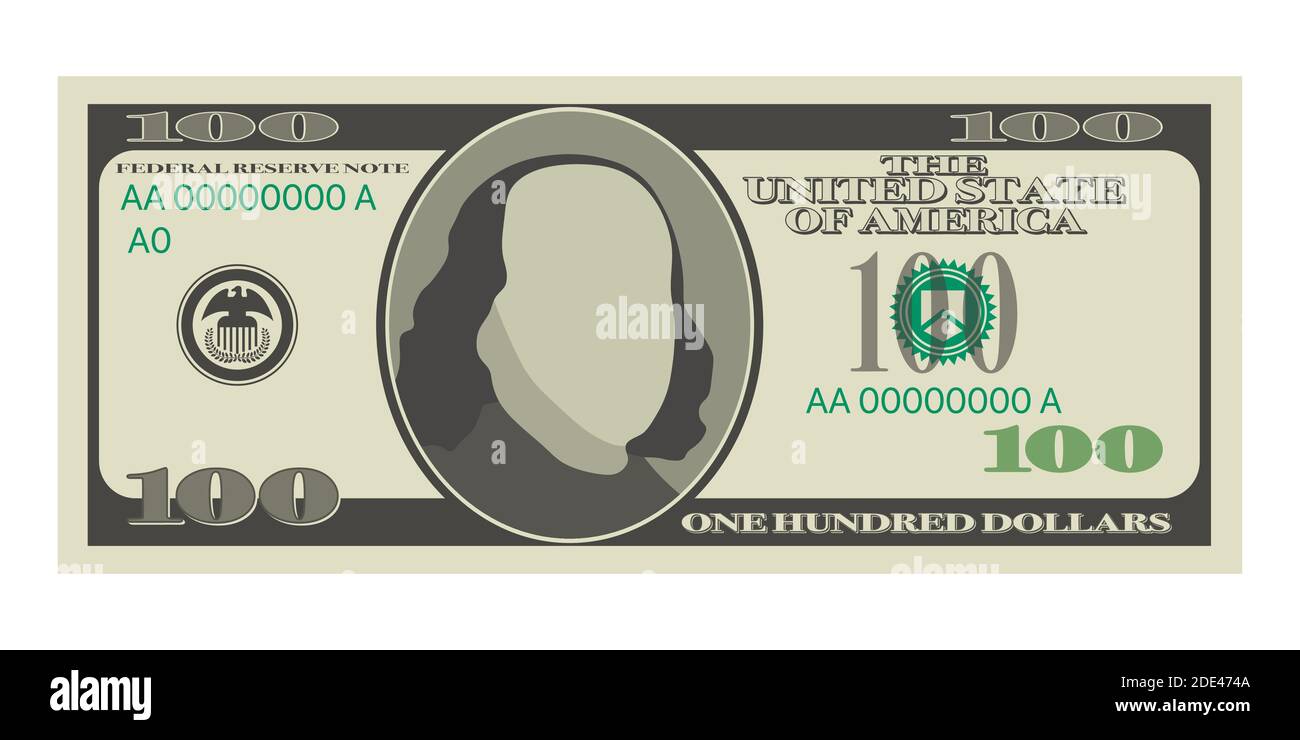 Hundred dollar bill on white background. Money. Vector stock illustration. Stock Vector