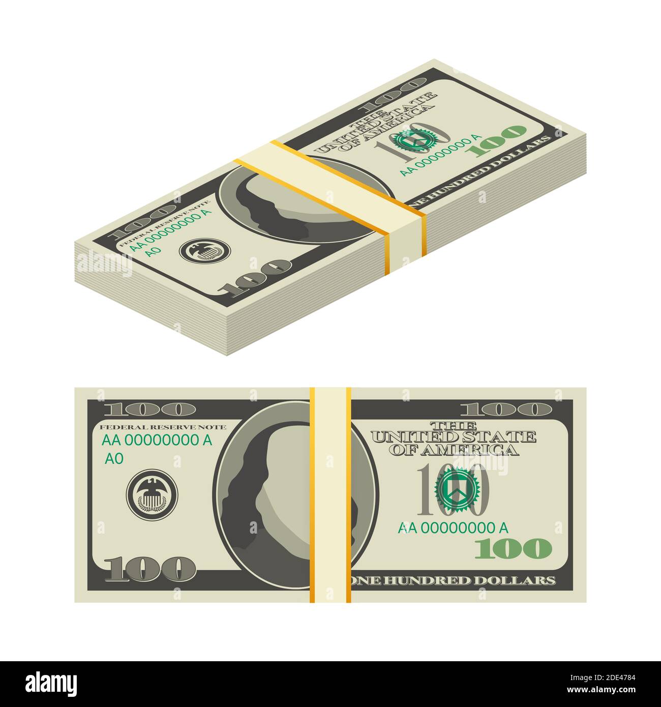 Hundred dollar bill on white background. Money. Vector stock illustration. Stock Vector