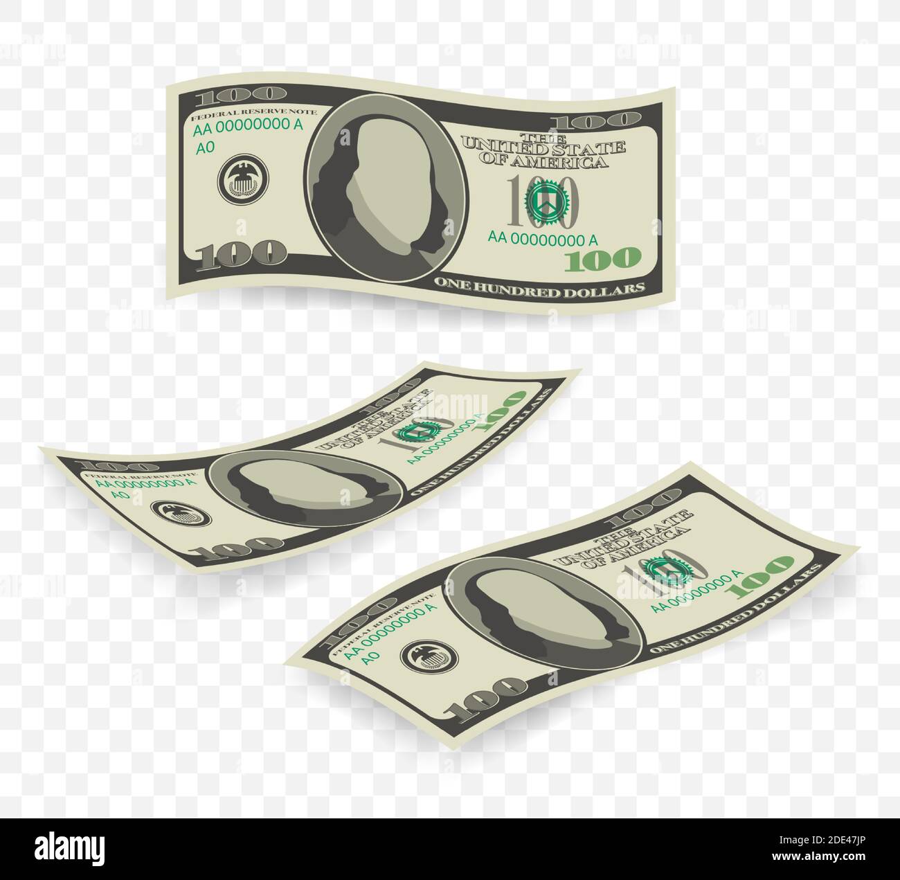 Hundred dollar bill on white background. Money. Vector stock illustration. Stock Vector