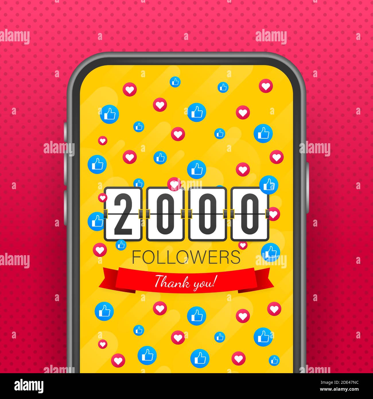 Thank you 2000 followers numbers. Congratulating multicolored thanks image for net friends likes. Stock Vector