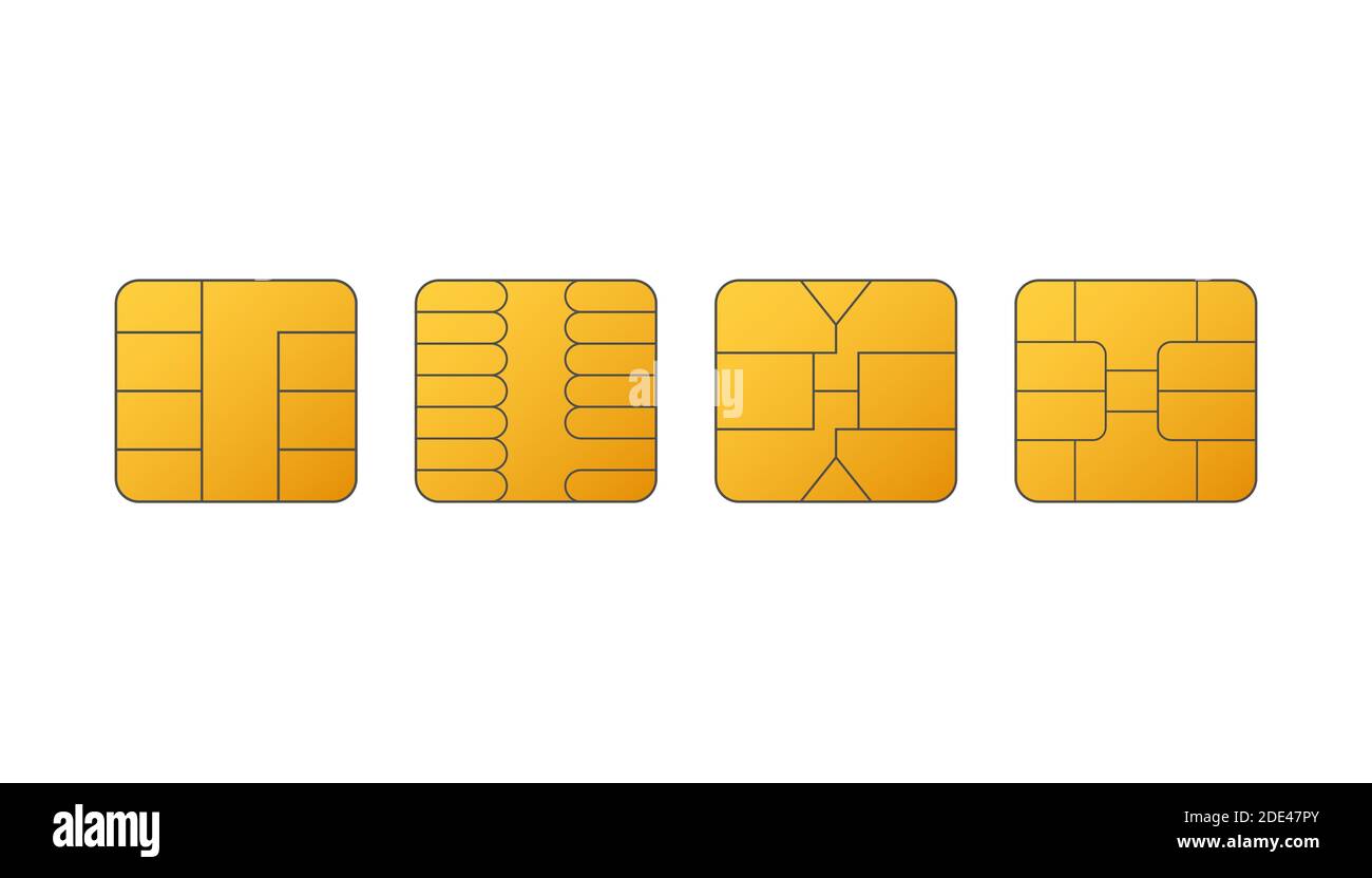 Mobile Cellular Phone Sim Card Chip Set Isolated on White Background