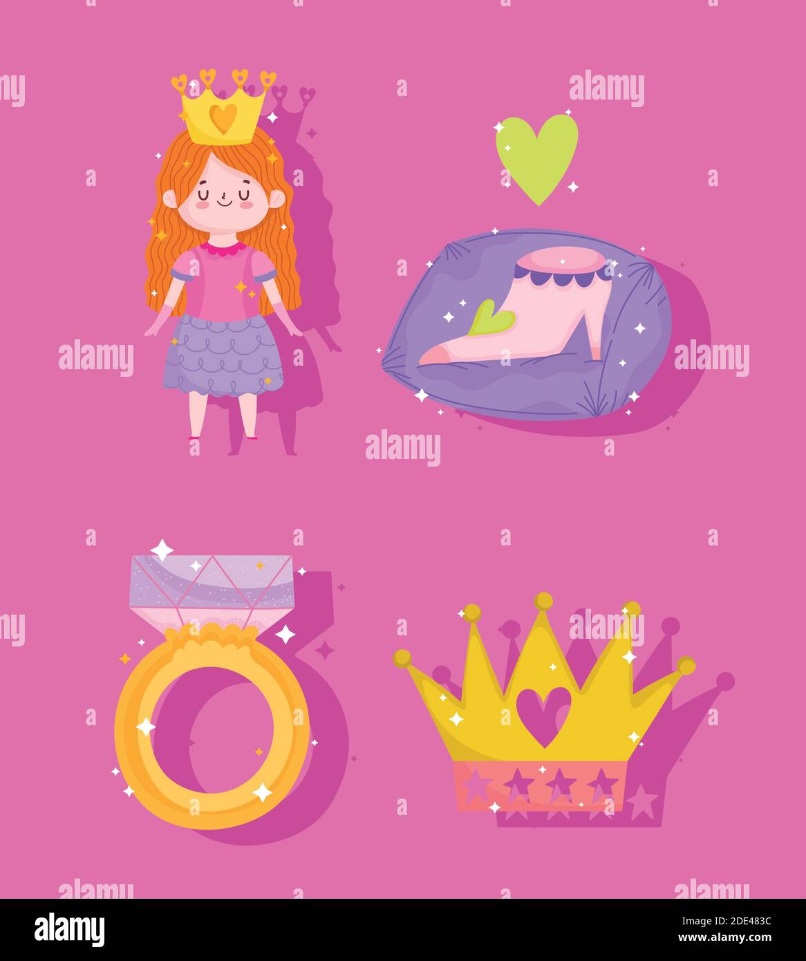 princess shoe ring and crown cartoon icons set vector illustration ...