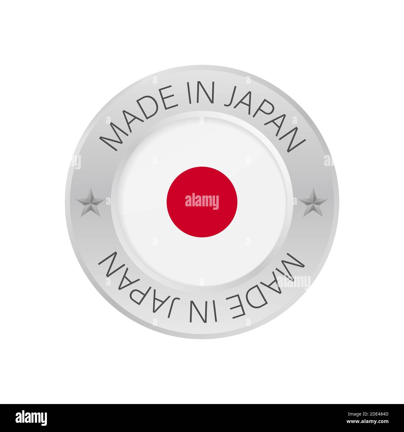 Glossy metal badge icon, made in Japan with flag. Vector stock illustration. Stock Vector