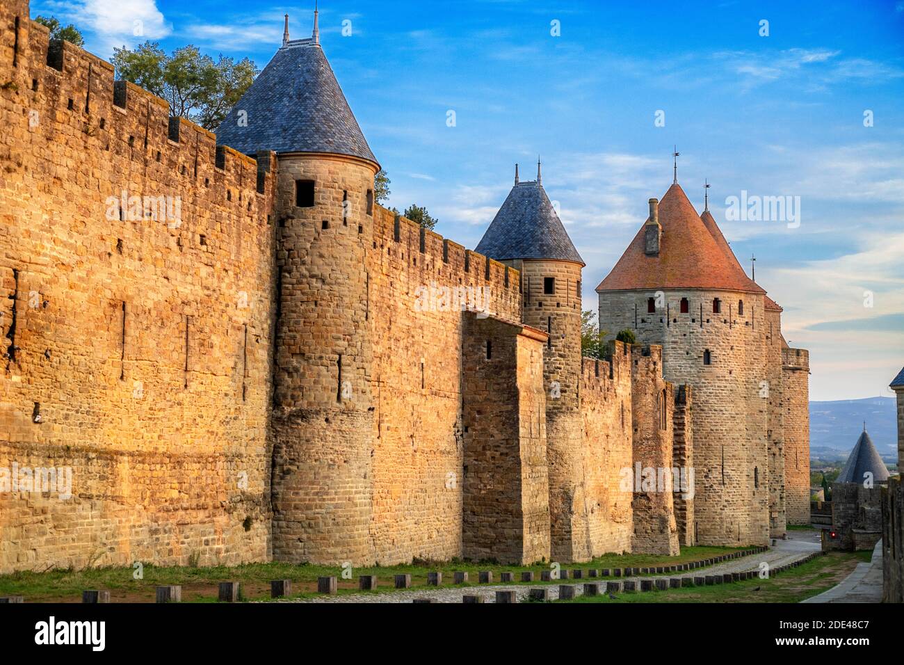 Fortified City of Carcassonne, medieval city listed as World Heritage by UNESCO, harboure d'Aude, Languedoc-Roussillon Midi Pyrenees Aude France Stock Photo