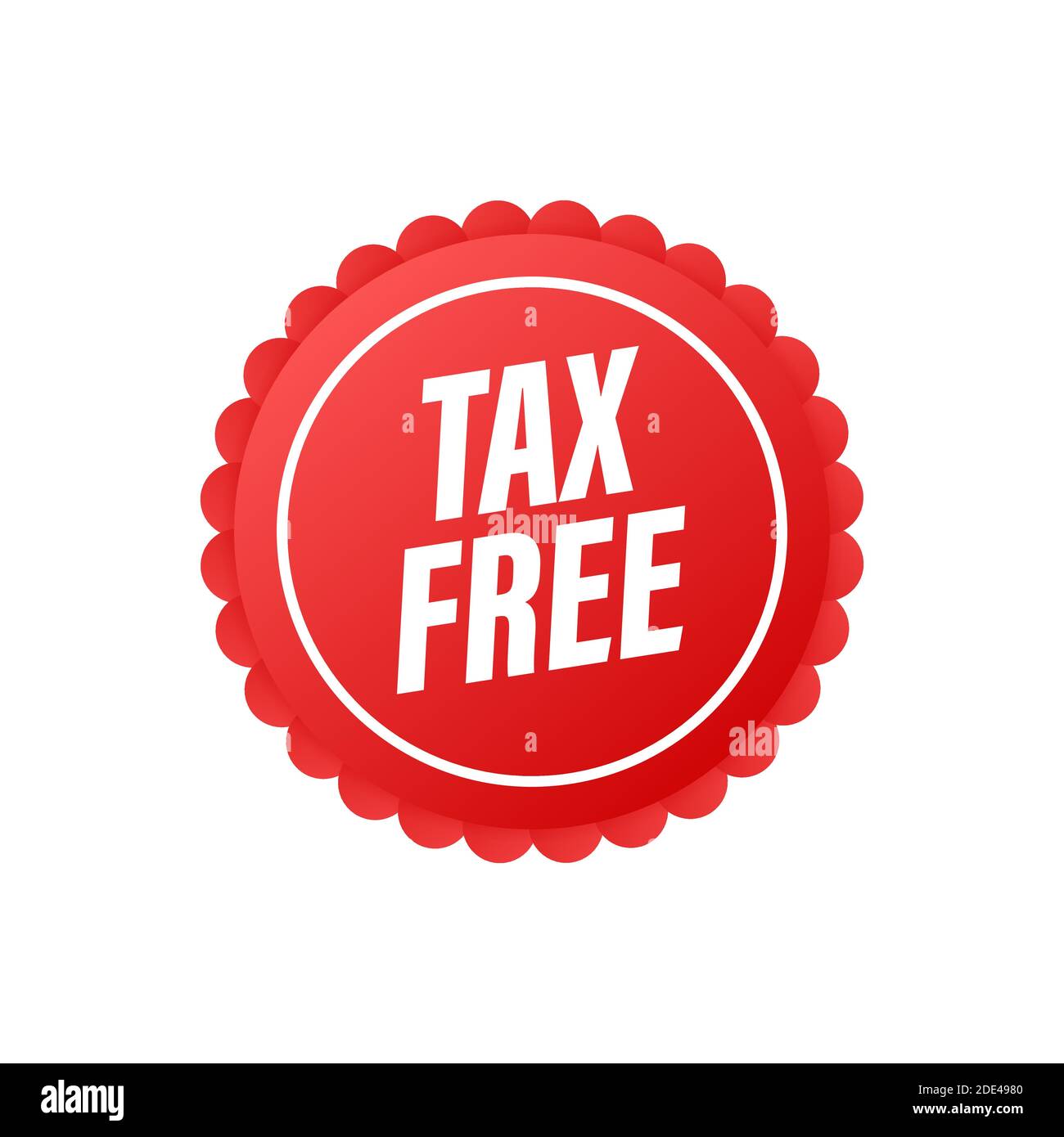 Modern red tax free sign on white background. Vector stock illustration