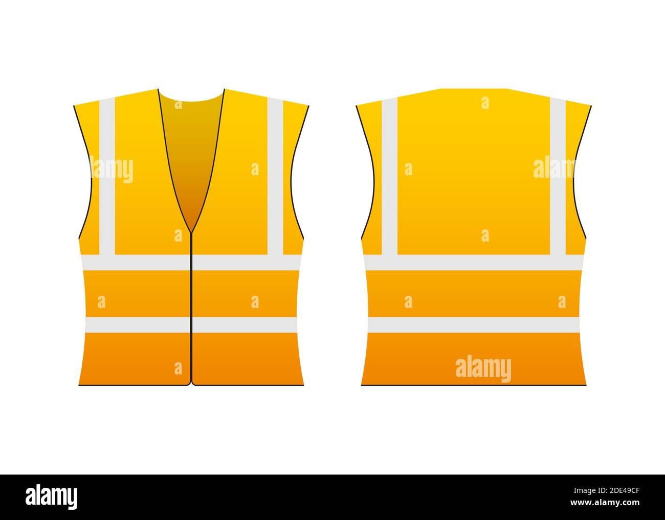 Safety jacket security. Yellow work uniform with reflective stripes. Vector stock illustration. Stock Vector