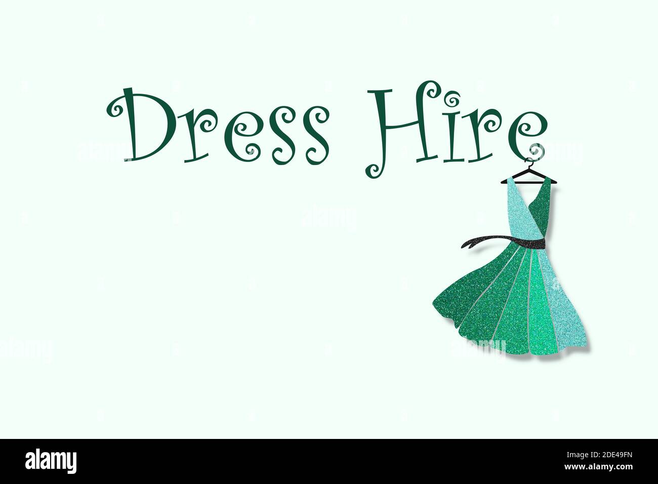 Dress Hire text with green dress on hanger, sustainable fashion and zero waste Stock Photo Alamy