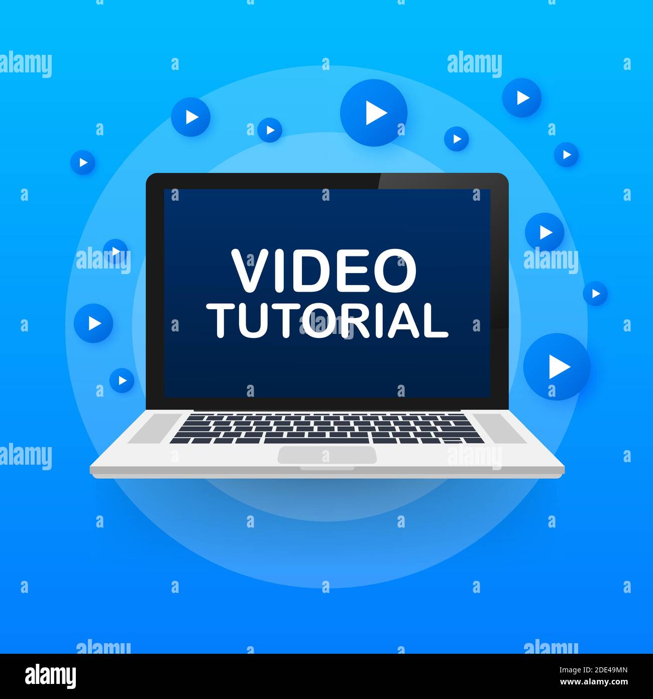 Video tutorials. Study and learning background, distance education and knowledge growth. Video conference and webinar icon. Vector stock illustration. Stock Vector