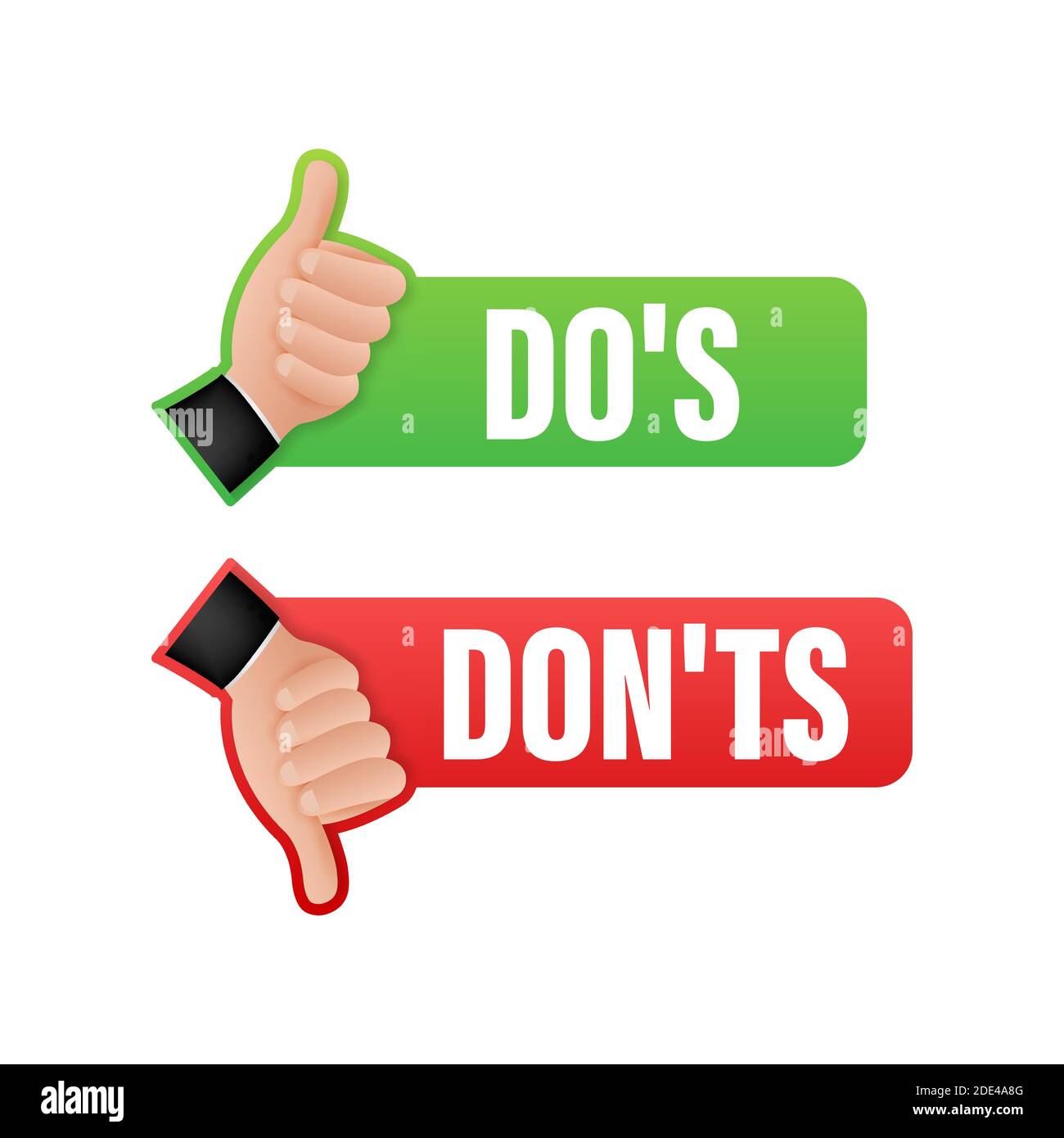 Dos and Donts like thumbs up or down. flat simple thumb up symbol minimal round logotype element set graphic design isolated on white. Vector stock Stock Vector