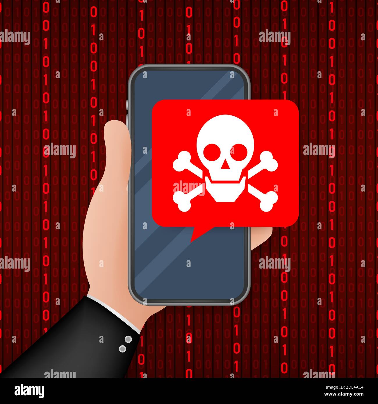 Attack. Smartphone with speech bubble and skull and crossbones on screen. Threats, mobile malware, spam messages. Vector stock illustration. Stock Vector