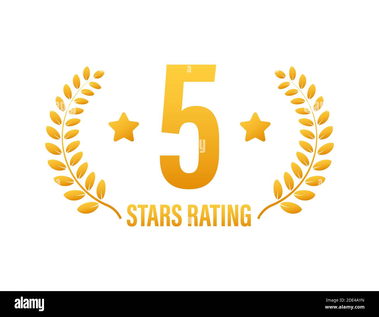 5 star rating. Badge with icons on white background. Vector illustration. Stock Vector