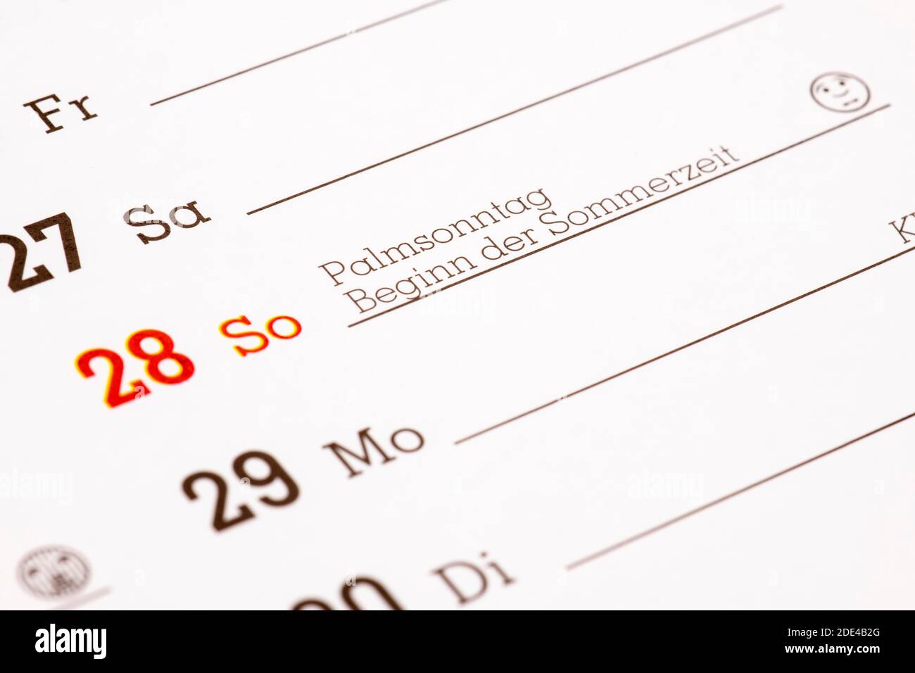 Appointment calendar, start of summer time, Palm Sunday, Germany Stock Photo