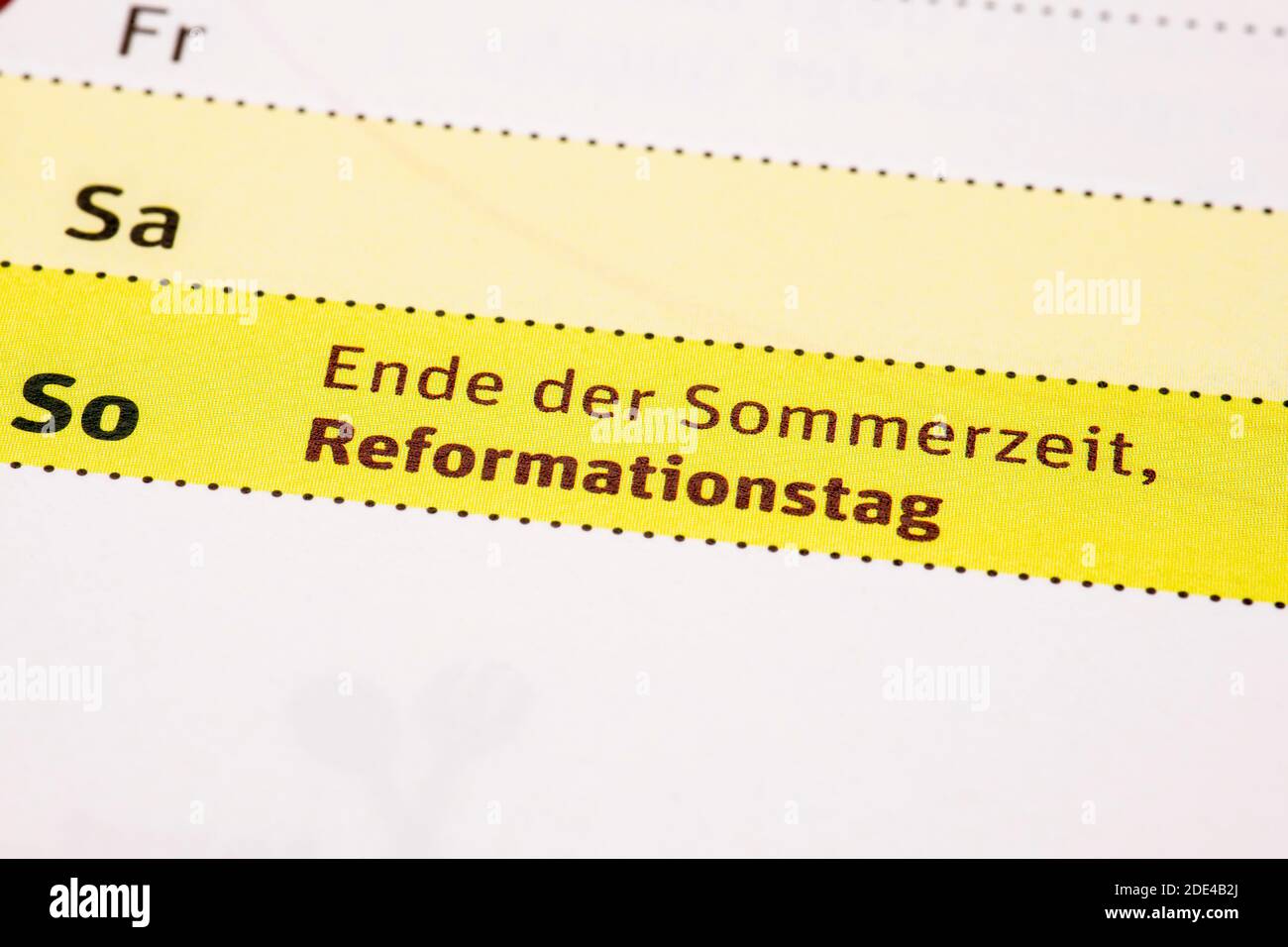 Appointment calendar, end of summer time, Reformation Day, Germany Stock Photo