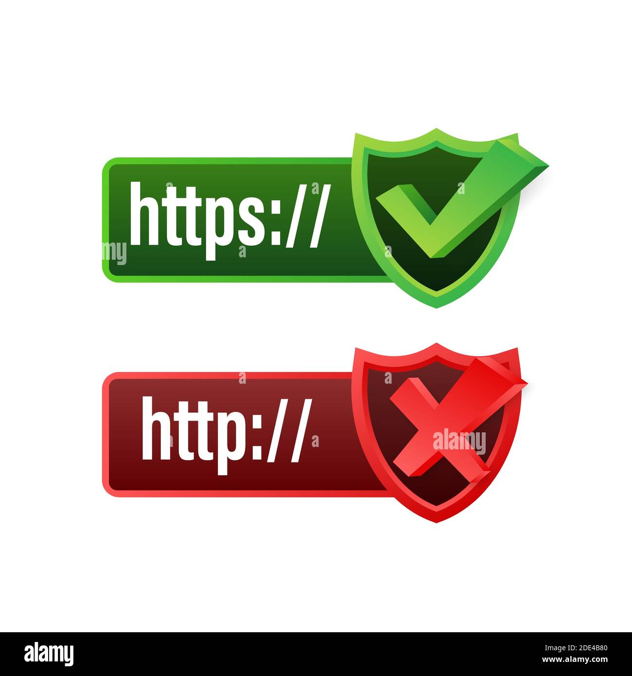 http and https protocols on shield, on white background. Vector stock illustration. Stock Vector
