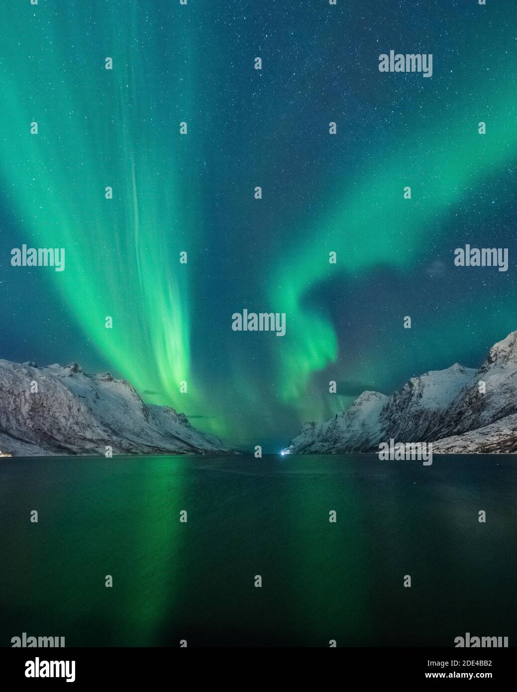 Northern Lights Over A Norwegian Fjord Tromso Norway Stock Photo Alamy