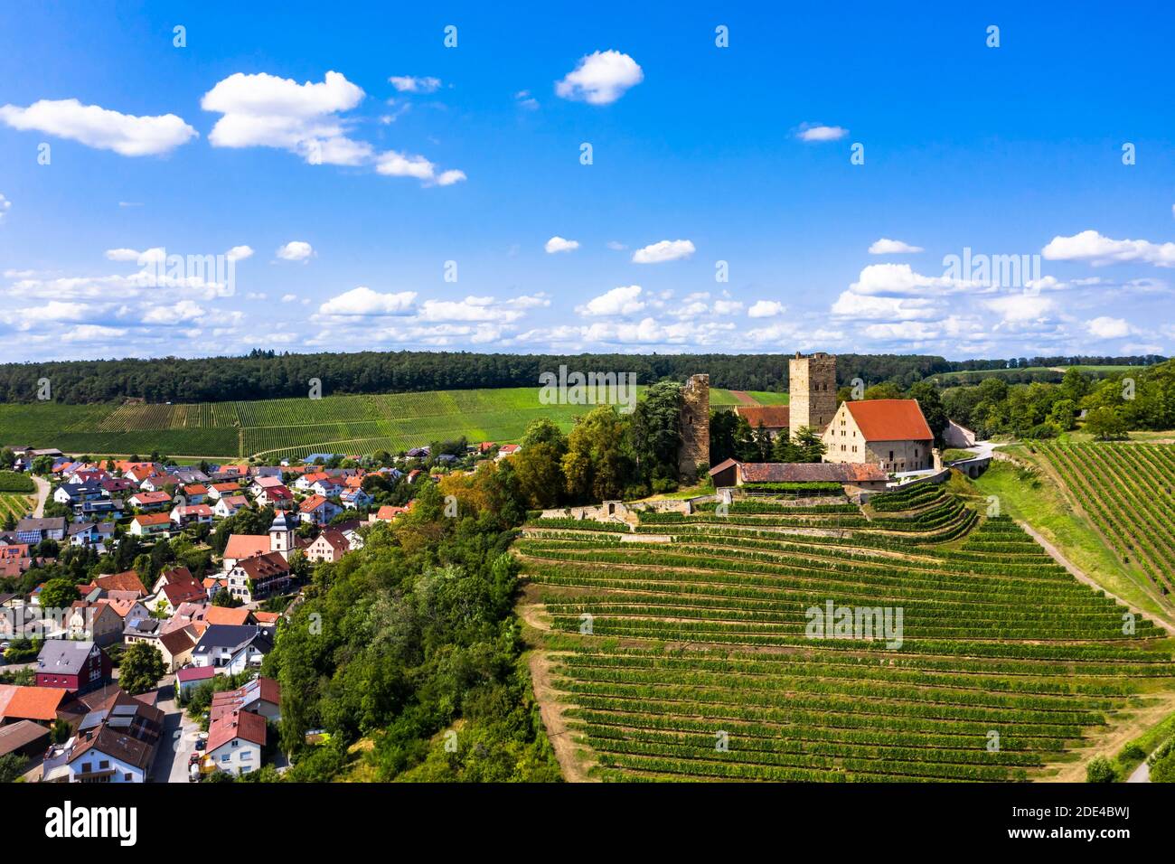 Aerial view, Neipperg Castle, Brackenheim wine-growing area, Heilbronn district, Baden-Wuerttemberg, Germany Stock Photo