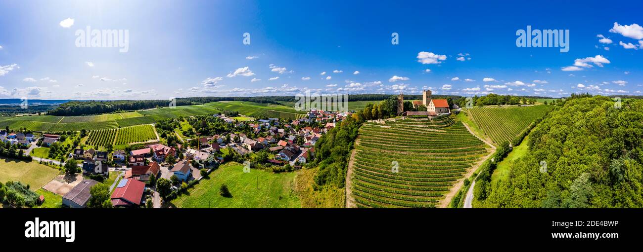 Aerial view, Neipperg Castle, Brackenheim wine-growing area, Heilbronn district, Baden-Wuerttemberg, Germany Stock Photo