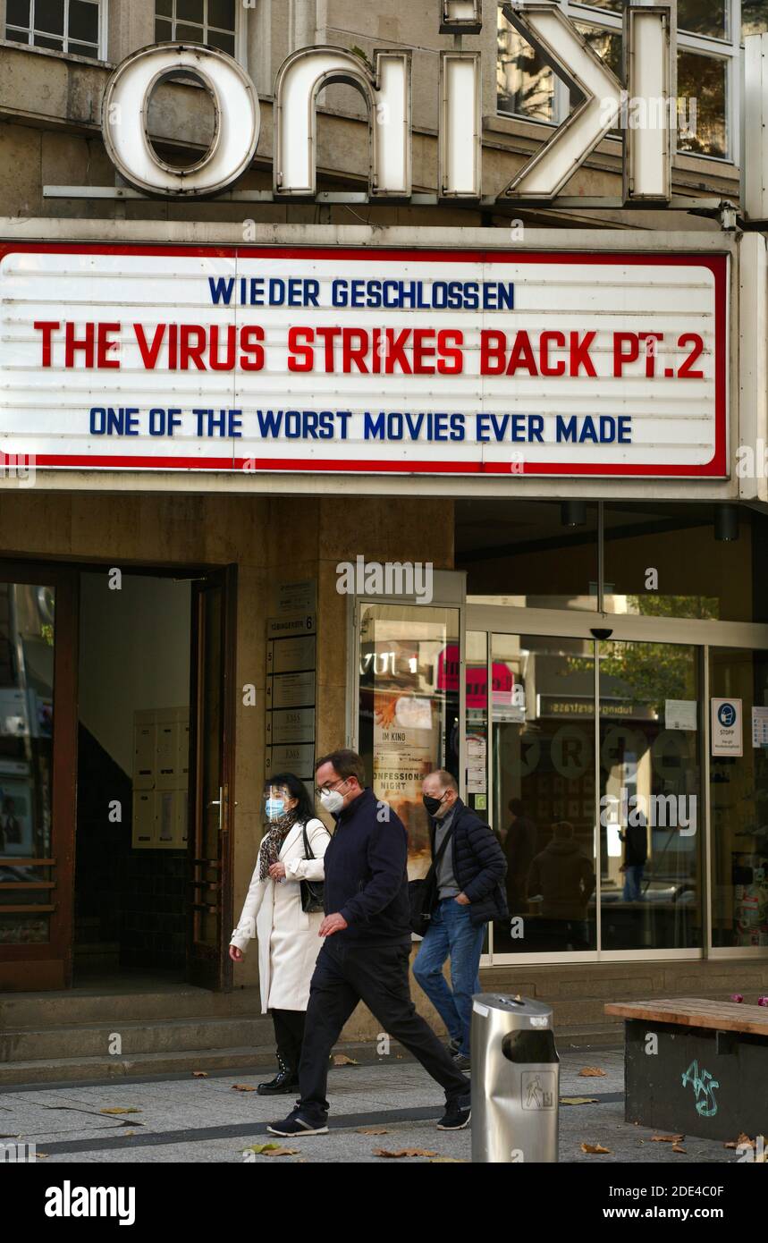 Cinema closed again during the 2nd lockdown, ad THE VIRUS STRIKES BACK PT.2  ONE OF THE WORST MOVIES EVER MADE, Corona crisis, Stuttgart Stock Photo -  Alamy