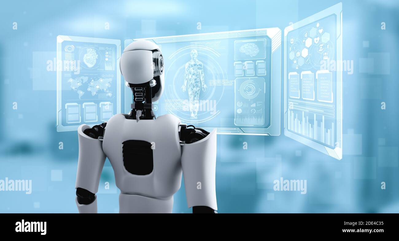 https://c8.alamy.com/comp/2DE4C35/future-medical-technology-controlled-by-ai-robot-using-machine-learning-and-artificial-intelligence-to-analyze-people-health-and-give-advice-on-health-2DE4C35.jpg