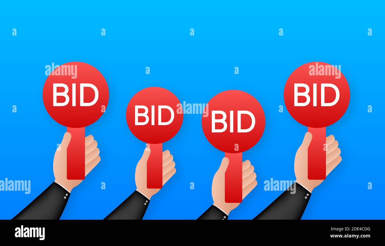 Business concept. Bid, great design for any purposes. Auction competition. Hand icon. Vector stock illustration. Stock Vector