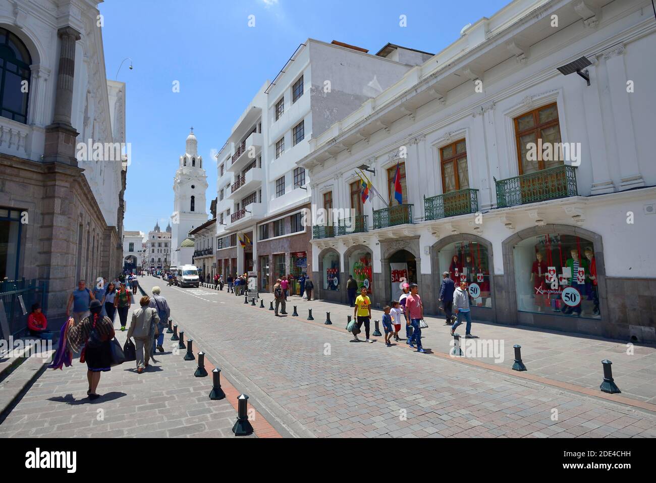 Gassse in the historic old town, Quito, Pichincha Province, Ecuador Stock Photo