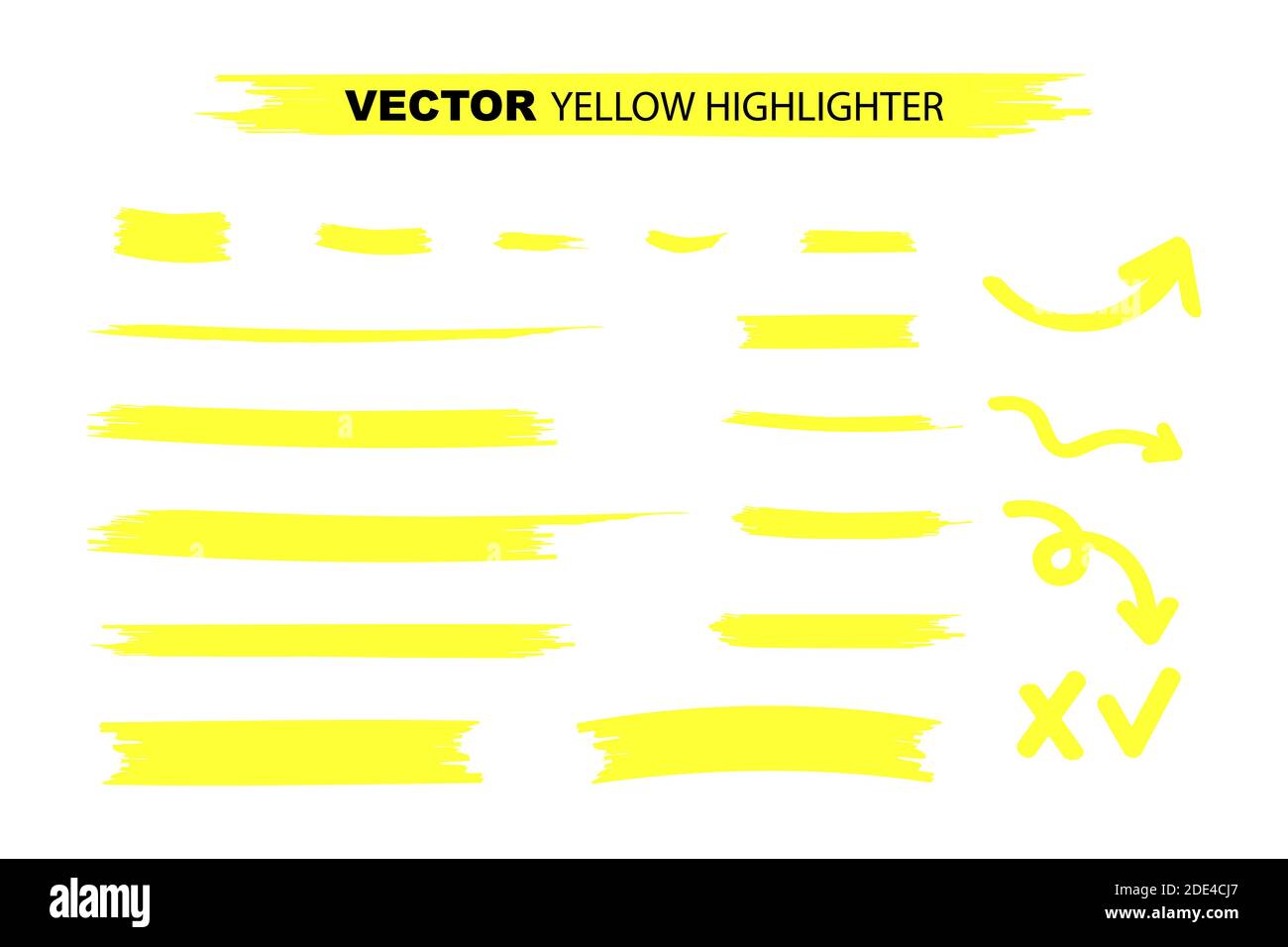 Yellow Highlighter Marker Strokes. Yellow watercolor hand drawn