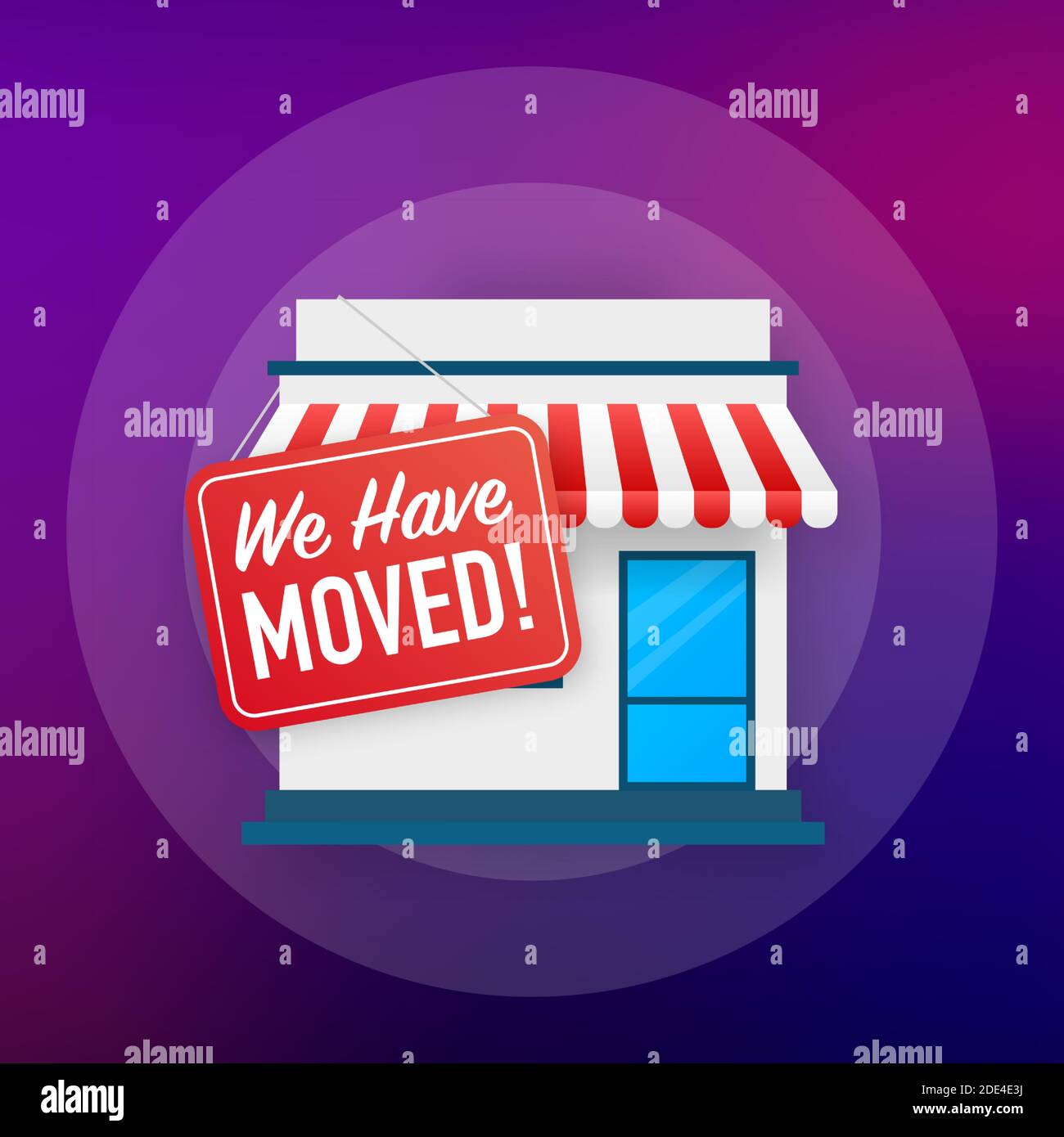 We have moved. Moving office sign. Clipart image isolated on blue