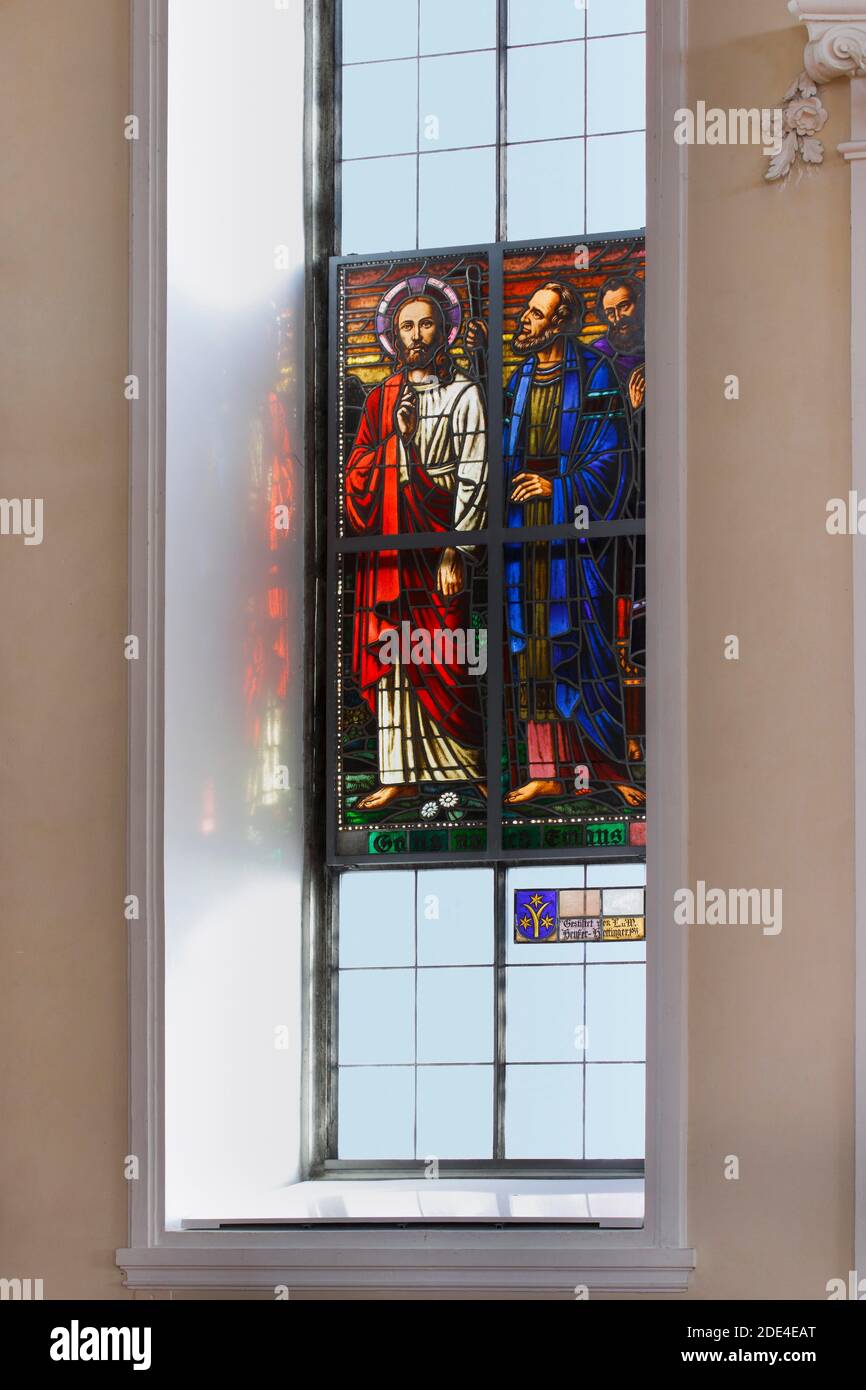 Stained glass windows, corridor after Emaus, Reformed Church Gossau ZH