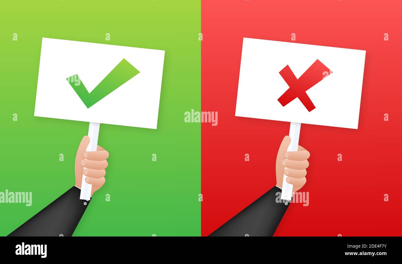 Hand holding placard Yes and No. Vector stock illustration Stock Vector