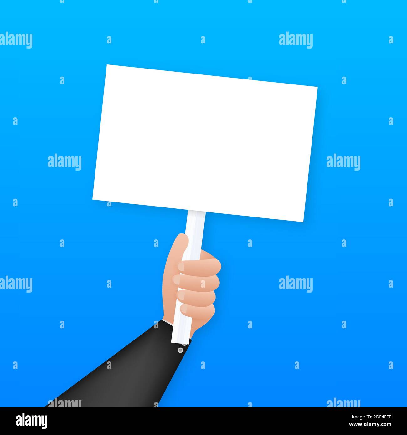 Cartoon poster with hand holding placard for banner design. Banner, Billboard design. Vector stock illustration. Stock Vector