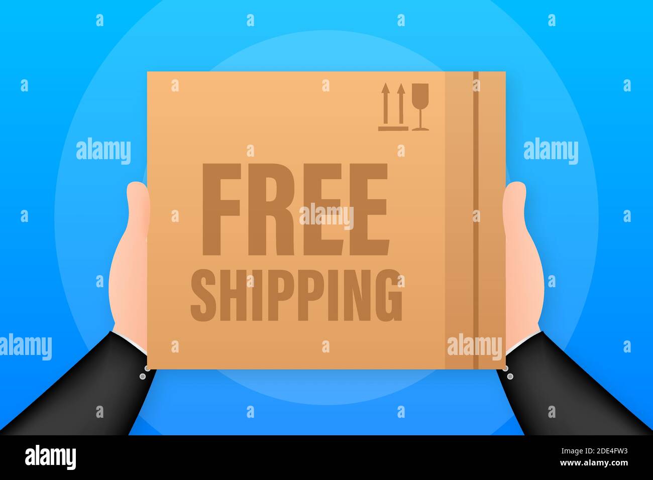 Free Shipping Cardboard Box on white background. Vector stock illustration. Stock Vector