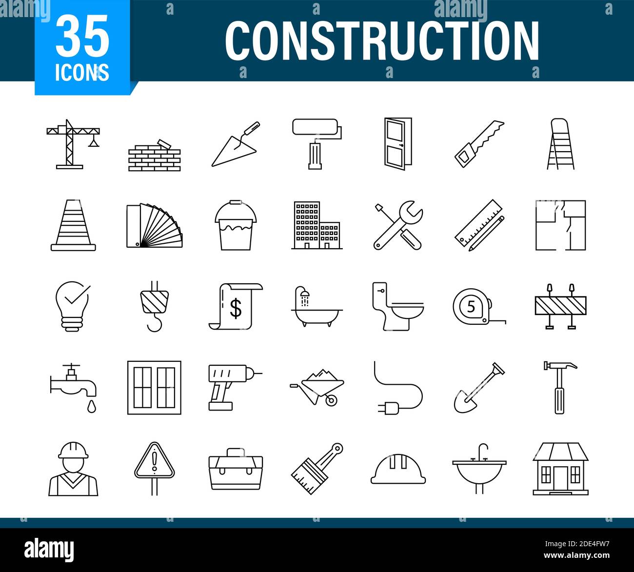 Outline web icons set. Construction and home repair tools, building ...