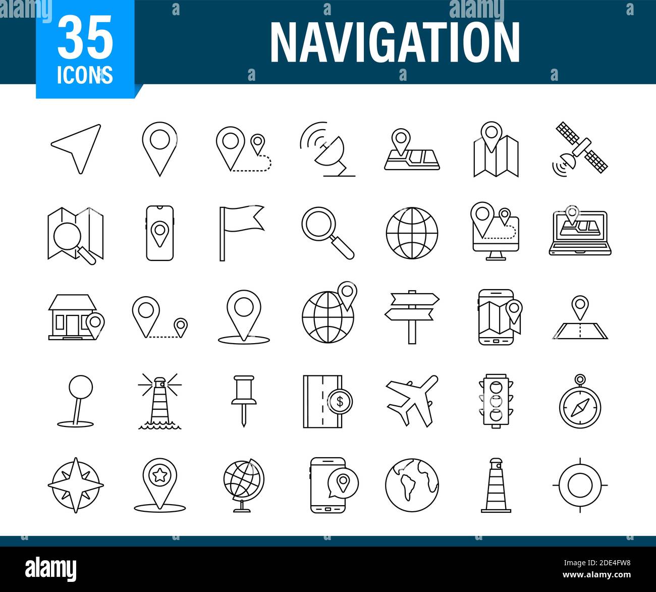 Navigation and Map line icons set. Vector stock illustration Stock ...