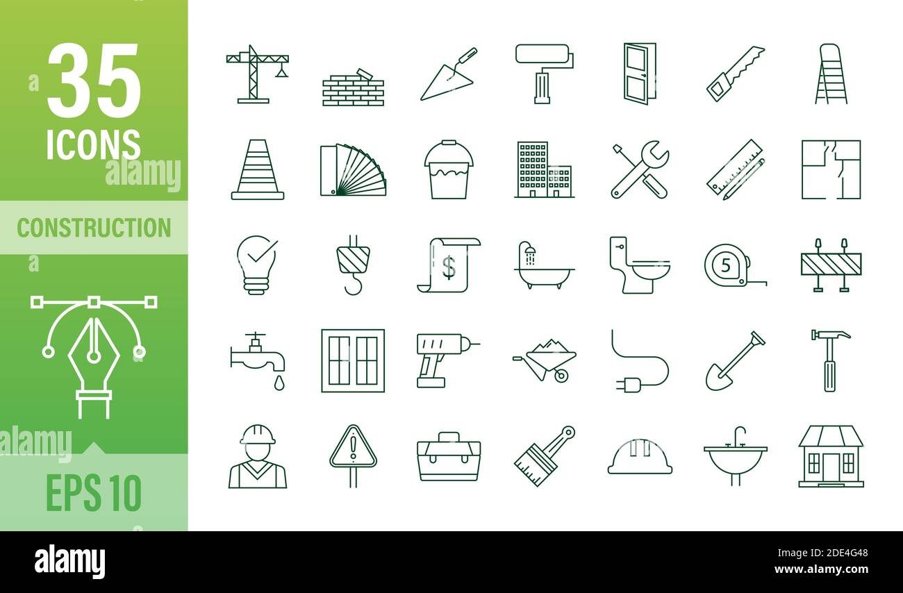 Outline web icons set. Construction and home repair tools, building ...