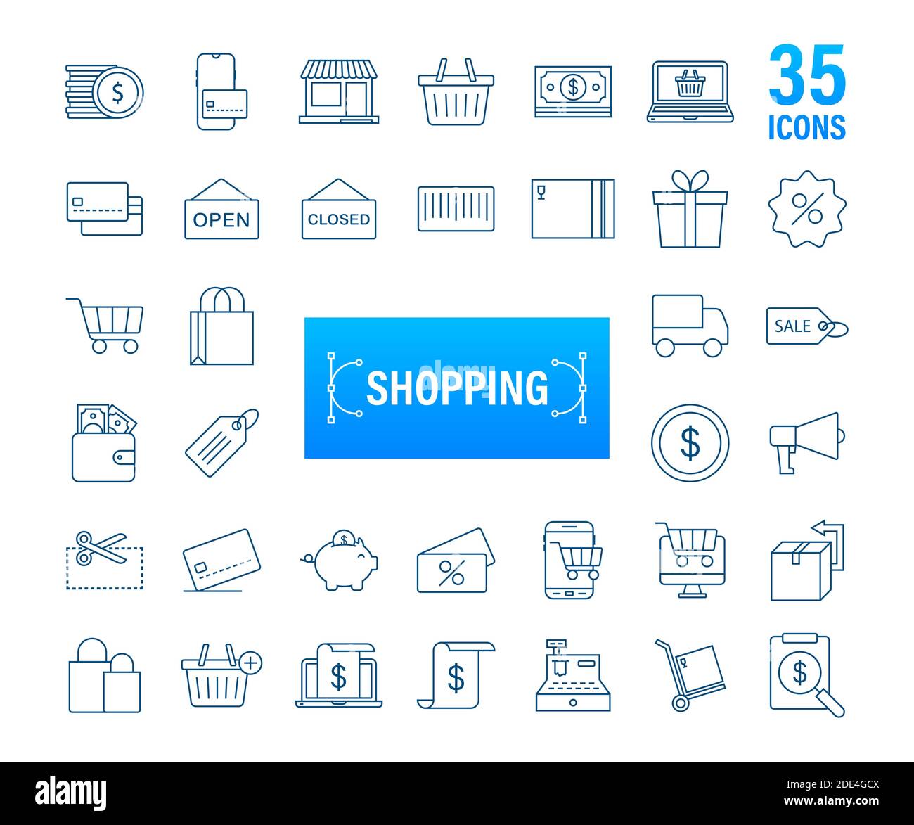 Shopping set icon for web design. E commerce. Discount coupon. Business ...