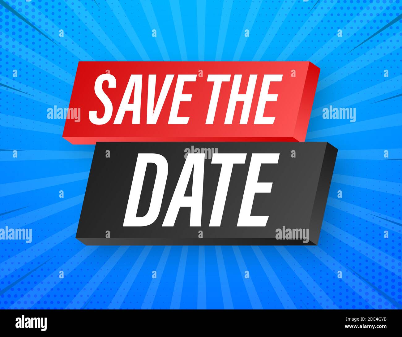 Save the date. Badge, label. Flat vector stock illustrations on blue background. Stock Vector