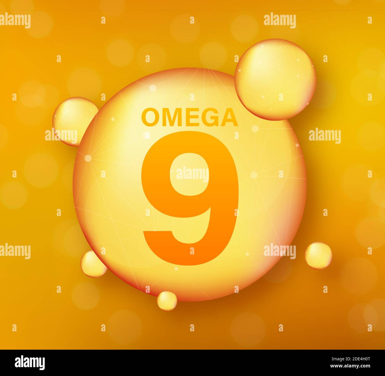 Omega 9 gold icon. Vitamin drop pill capsule. Shining golden essence