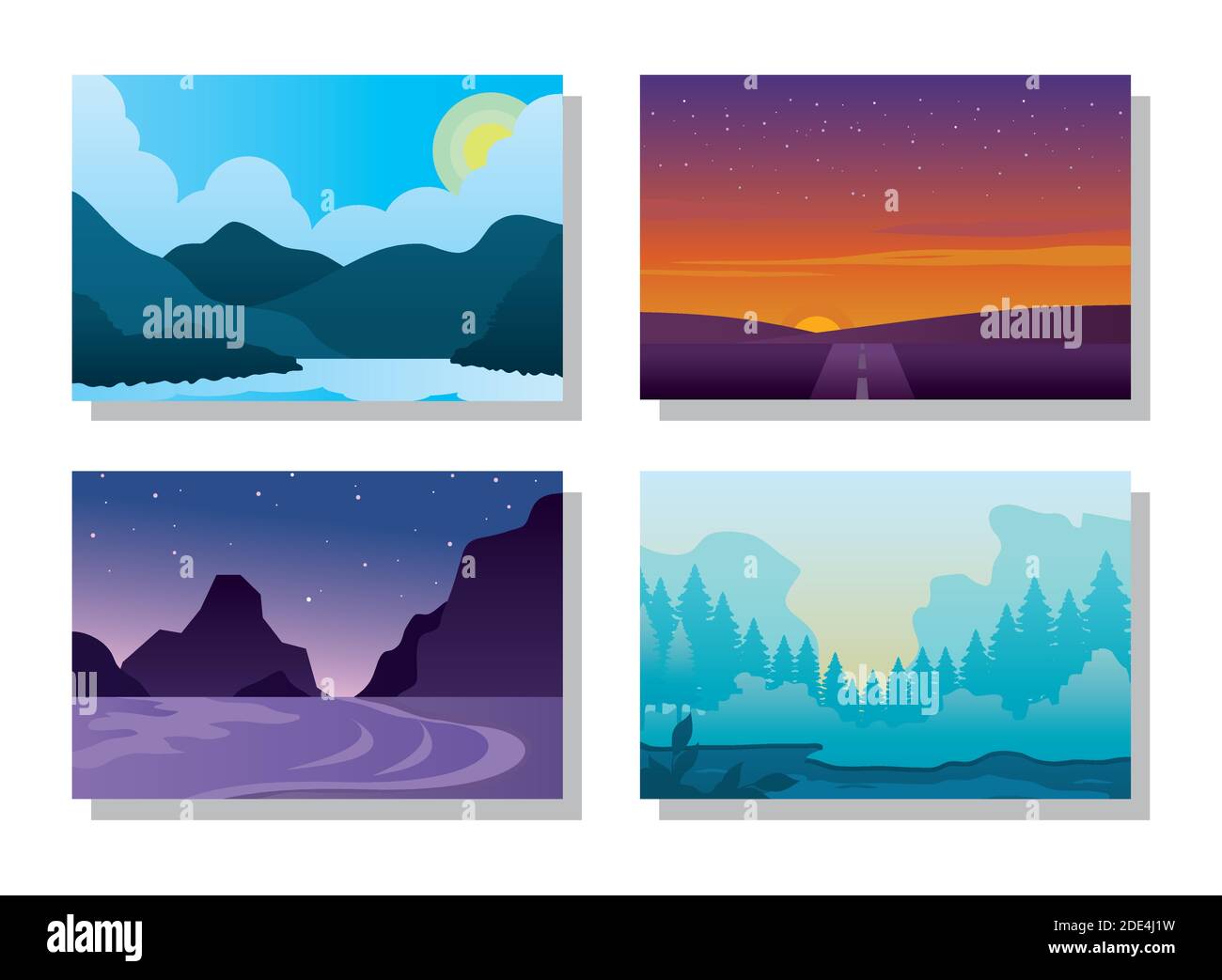 Nature mountains landscape icon set over white background, colorful ...