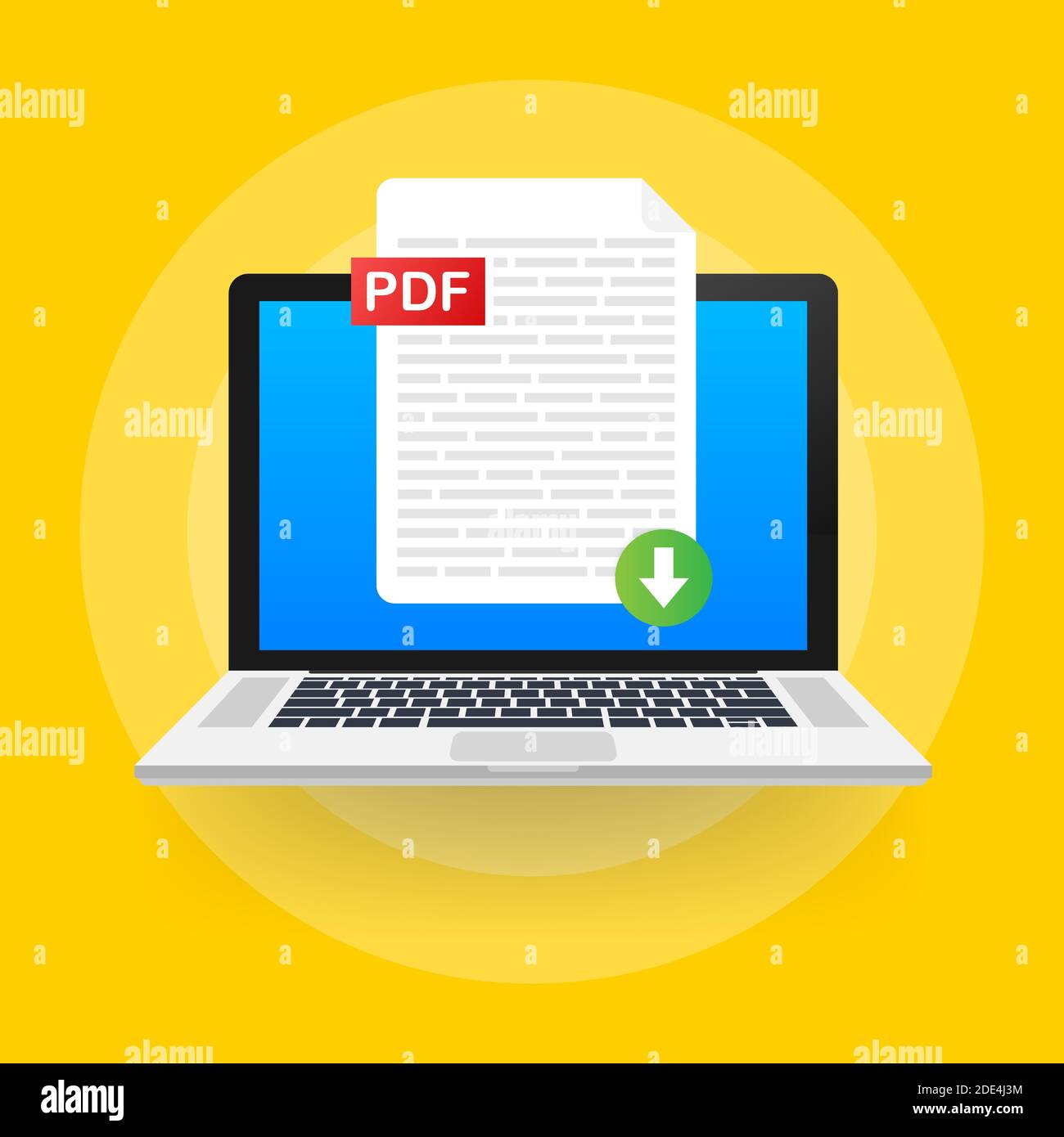 Download PDF button on laptop screen. Downloading document concept ...
